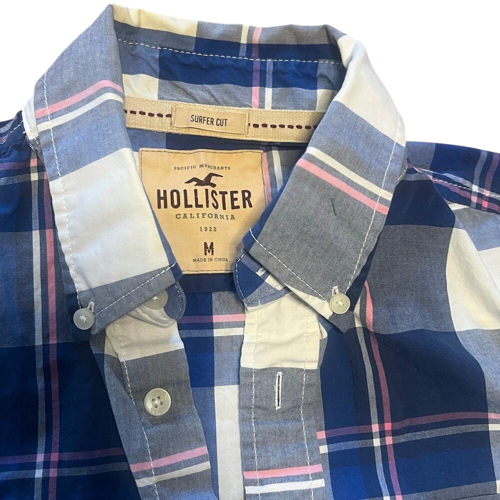 Y2K Hollister Surfer Cut Blue Pink Plaid Button Down Shirt | Men’s M - Picture 3 of 6